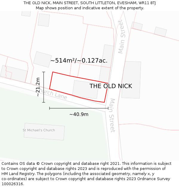 THE OLD NICK, MAIN STREET, SOUTH LITTLETON, EVESHAM, WR11 8TJ: Plot and title map