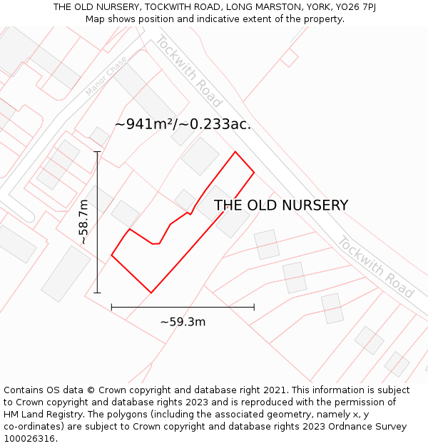 THE OLD NURSERY, TOCKWITH ROAD, LONG MARSTON, YORK, YO26 7PJ: Plot and title map