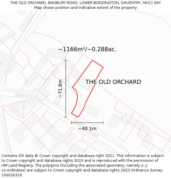 THE OLD ORCHARD, BANBURY ROAD, LOWER BODDINGTON, DAVENTRY, NN11 6XY: Plot and title map