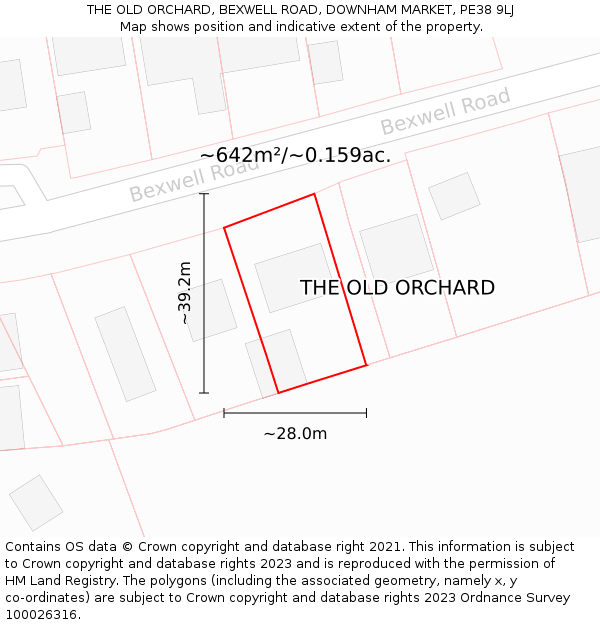 THE OLD ORCHARD, BEXWELL ROAD, DOWNHAM MARKET, PE38 9LJ: Plot and title map