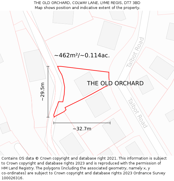 THE OLD ORCHARD, COLWAY LANE, LYME REGIS, DT7 3BD: Plot and title map