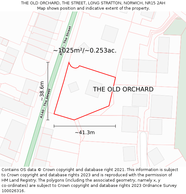 THE OLD ORCHARD, THE STREET, LONG STRATTON, NORWICH, NR15 2AH: Plot and title map