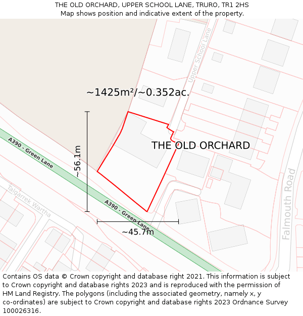 THE OLD ORCHARD, UPPER SCHOOL LANE, TRURO, TR1 2HS: Plot and title map