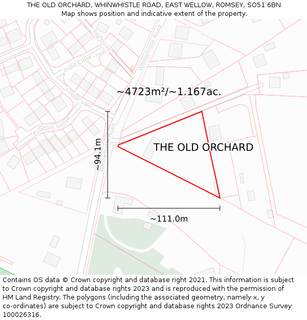 THE OLD ORCHARD, WHINWHISTLE ROAD, EAST WELLOW, ROMSEY, SO51 6BN: Plot and title map