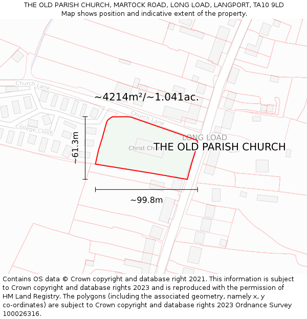 THE OLD PARISH CHURCH, MARTOCK ROAD, LONG LOAD, LANGPORT, TA10 9LD: Plot and title map
