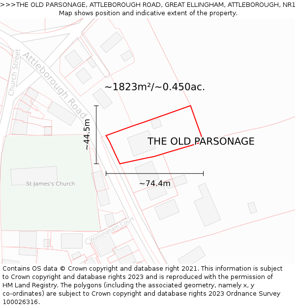 THE OLD PARSONAGE, ATTLEBOROUGH ROAD, GREAT ELLINGHAM, ATTLEBOROUGH, NR17 1LG: Plot and title map