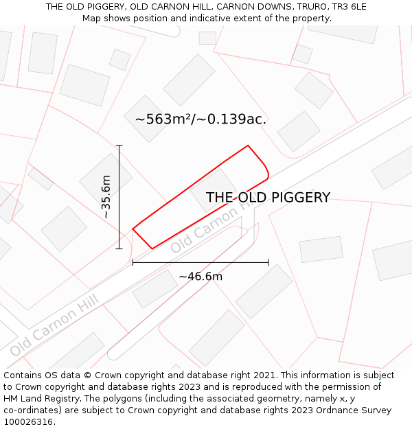 THE OLD PIGGERY, OLD CARNON HILL, CARNON DOWNS, TRURO, TR3 6LE: Plot and title map