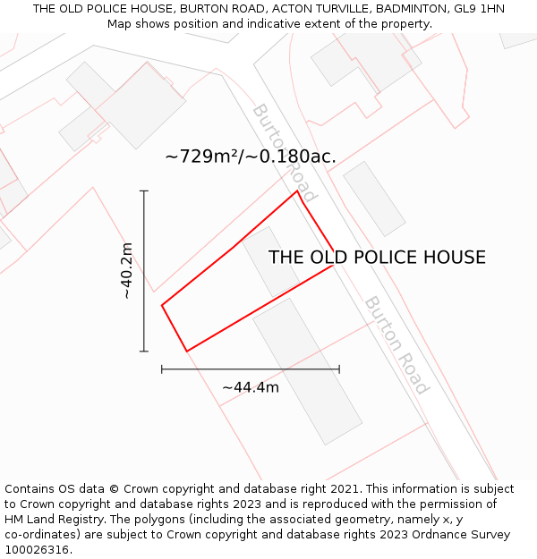 THE OLD POLICE HOUSE, BURTON ROAD, ACTON TURVILLE, BADMINTON, GL9 1HN: Plot and title map