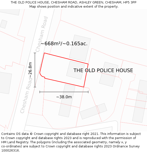 THE OLD POLICE HOUSE, CHESHAM ROAD, ASHLEY GREEN, CHESHAM, HP5 3PP: Plot and title map