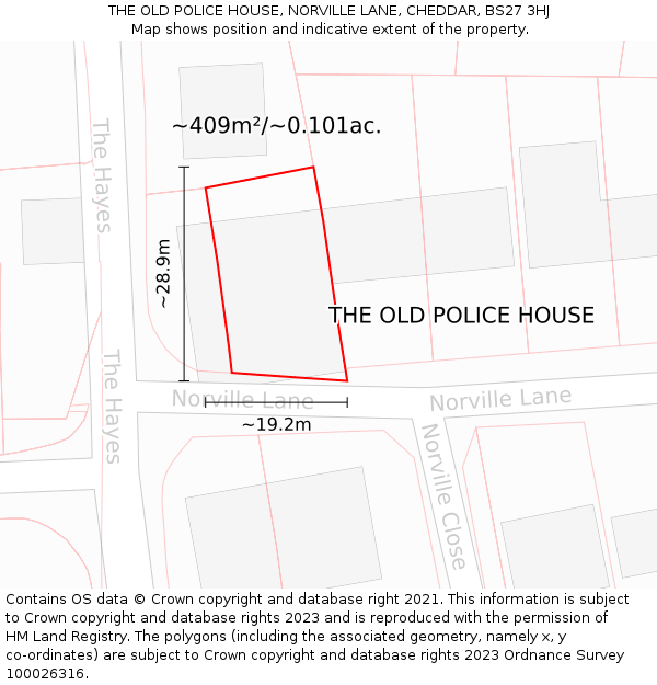THE OLD POLICE HOUSE, NORVILLE LANE, CHEDDAR, BS27 3HJ: Plot and title map