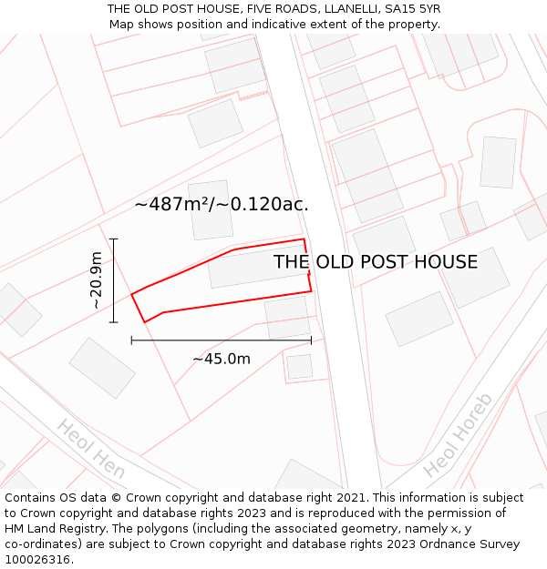THE OLD POST HOUSE, FIVE ROADS, LLANELLI, SA15 5YR: Plot and title map