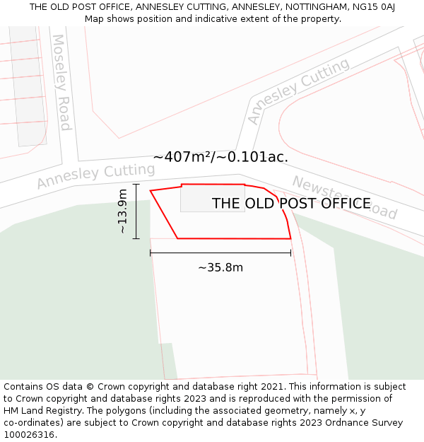 THE OLD POST OFFICE, ANNESLEY CUTTING, ANNESLEY, NOTTINGHAM, NG15 0AJ: Plot and title map