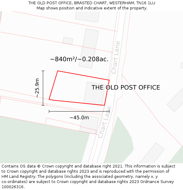 THE OLD POST OFFICE, BRASTED CHART, WESTERHAM, TN16 1LU: Plot and title map