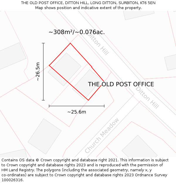 THE OLD POST OFFICE, DITTON HILL, LONG DITTON, SURBITON, KT6 5EN: Plot and title map