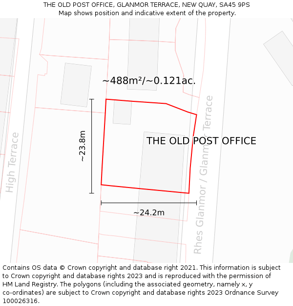 THE OLD POST OFFICE, GLANMOR TERRACE, NEW QUAY, SA45 9PS: Plot and title map