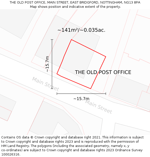 THE OLD POST OFFICE, MAIN STREET, EAST BRIDGFORD, NOTTINGHAM, NG13 8PA: Plot and title map