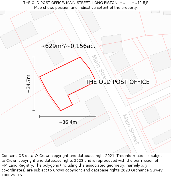 THE OLD POST OFFICE, MAIN STREET, LONG RISTON, HULL, HU11 5JF: Plot and title map