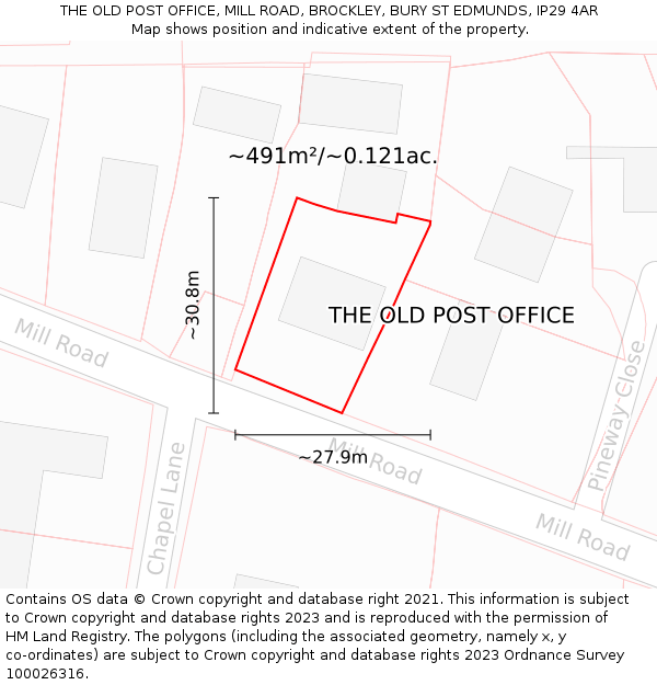 THE OLD POST OFFICE, MILL ROAD, BROCKLEY, BURY ST EDMUNDS, IP29 4AR: Plot and title map