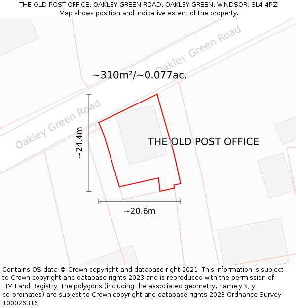 THE OLD POST OFFICE, OAKLEY GREEN ROAD, OAKLEY GREEN, WINDSOR, SL4 4PZ: Plot and title map