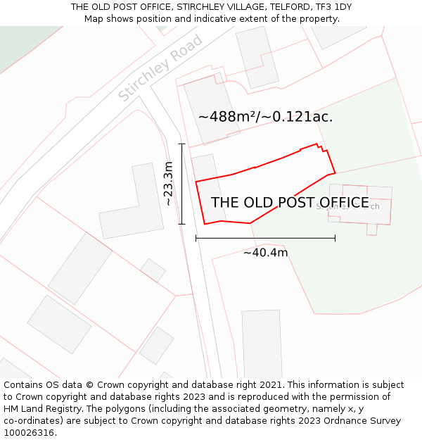 THE OLD POST OFFICE, STIRCHLEY VILLAGE, TELFORD, TF3 1DY: Plot and title map