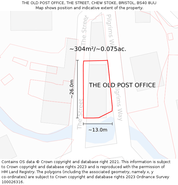 THE OLD POST OFFICE, THE STREET, CHEW STOKE, BRISTOL, BS40 8UU: Plot and title map