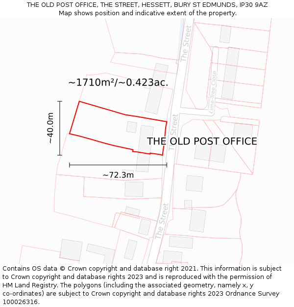 THE OLD POST OFFICE, THE STREET, HESSETT, BURY ST EDMUNDS, IP30 9AZ: Plot and title map