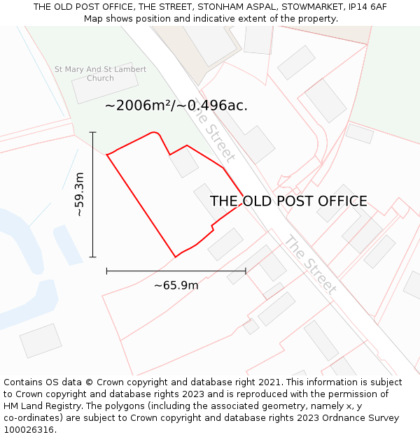 THE OLD POST OFFICE, THE STREET, STONHAM ASPAL, STOWMARKET, IP14 6AF: Plot and title map