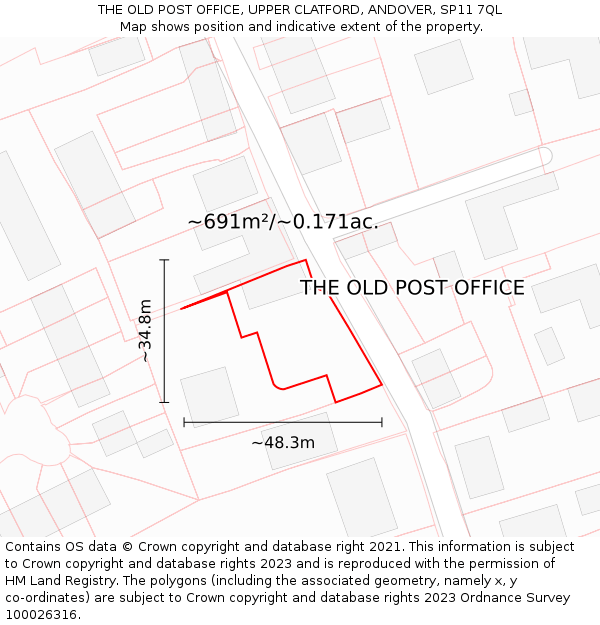 THE OLD POST OFFICE, UPPER CLATFORD, ANDOVER, SP11 7QL: Plot and title map