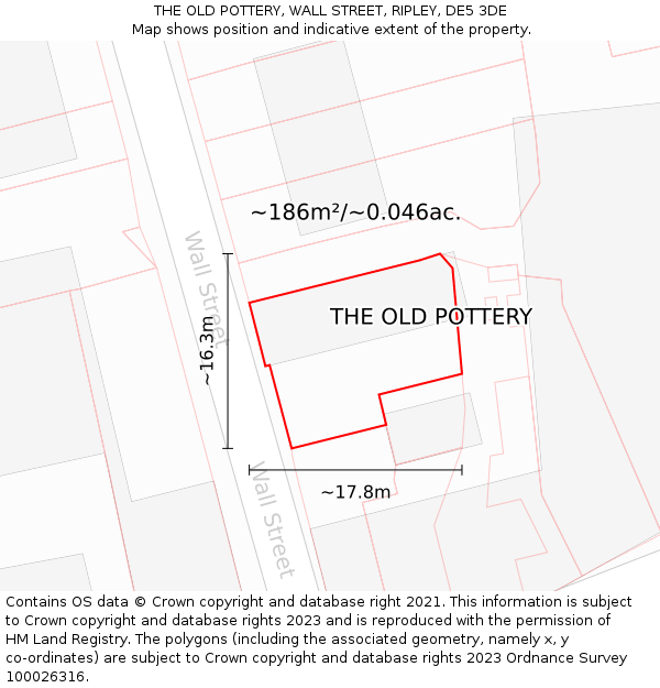 THE OLD POTTERY, WALL STREET, RIPLEY, DE5 3DE: Plot and title map