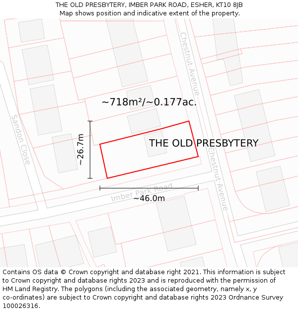 THE OLD PRESBYTERY, IMBER PARK ROAD, ESHER, KT10 8JB: Plot and title map