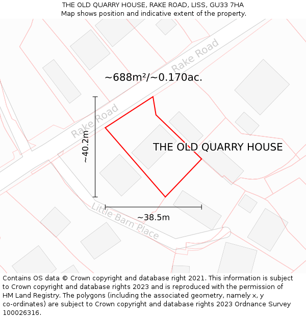 THE OLD QUARRY HOUSE, RAKE ROAD, LISS, GU33 7HA: Plot and title map