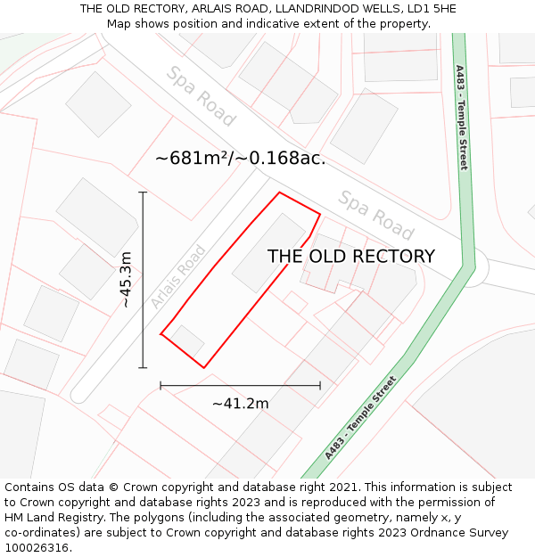 THE OLD RECTORY, ARLAIS ROAD, LLANDRINDOD WELLS, LD1 5HE: Plot and title map