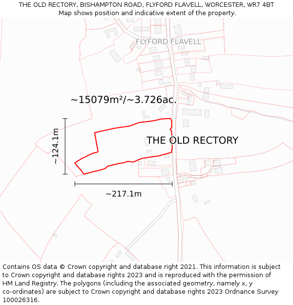 THE OLD RECTORY, BISHAMPTON ROAD, FLYFORD FLAVELL, WORCESTER, WR7 4BT: Plot and title map