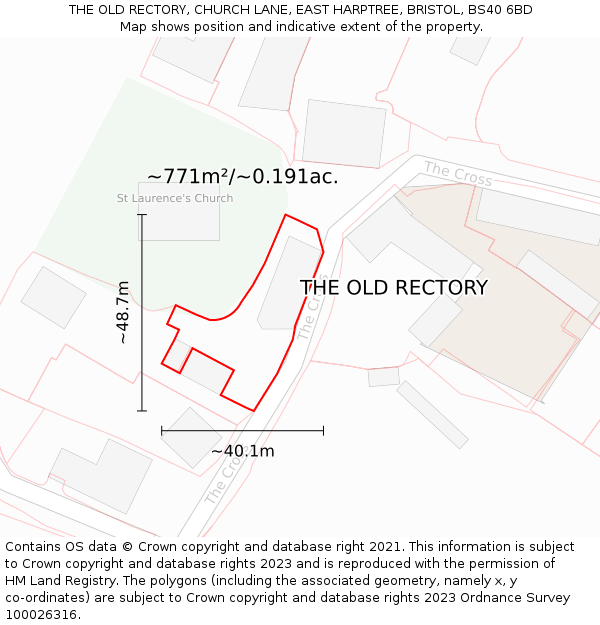 THE OLD RECTORY, CHURCH LANE, EAST HARPTREE, BRISTOL, BS40 6BD: Plot and title map