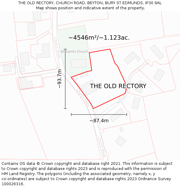 THE OLD RECTORY, CHURCH ROAD, BEYTON, BURY ST EDMUNDS, IP30 9AL: Plot and title map