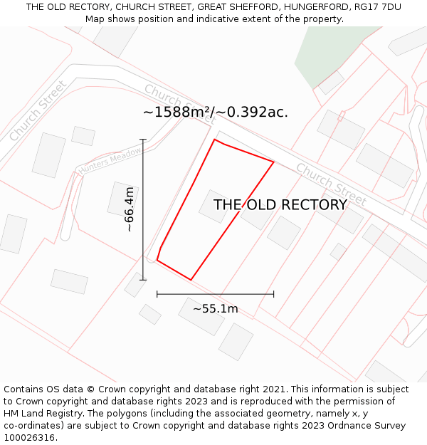 THE OLD RECTORY, CHURCH STREET, GREAT SHEFFORD, HUNGERFORD, RG17 7DU: Plot and title map