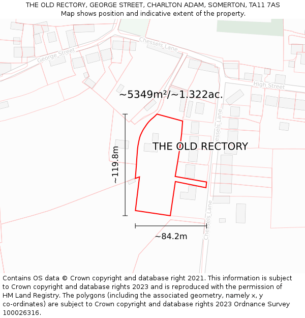 THE OLD RECTORY, GEORGE STREET, CHARLTON ADAM, SOMERTON, TA11 7AS: Plot and title map