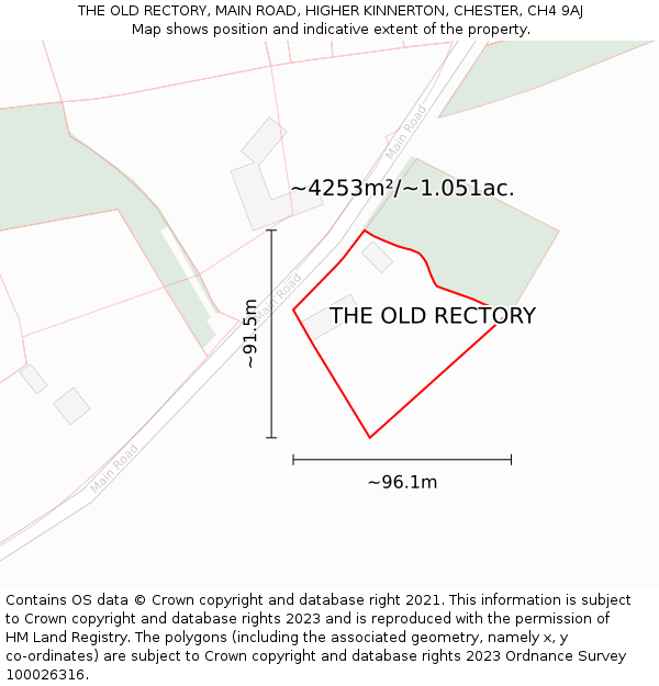 THE OLD RECTORY, MAIN ROAD, HIGHER KINNERTON, CHESTER, CH4 9AJ: Plot and title map