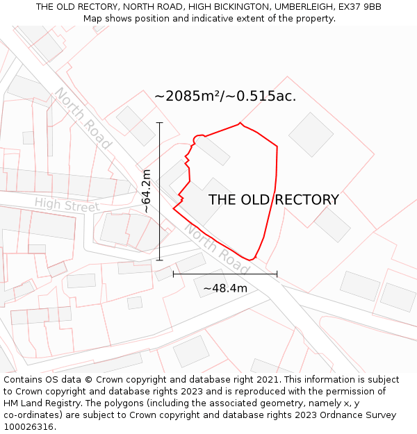 THE OLD RECTORY, NORTH ROAD, HIGH BICKINGTON, UMBERLEIGH, EX37 9BB: Plot and title map