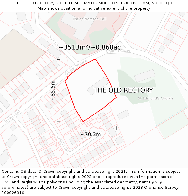 THE OLD RECTORY, SOUTH HALL, MAIDS MORETON, BUCKINGHAM, MK18 1QD: Plot and title map