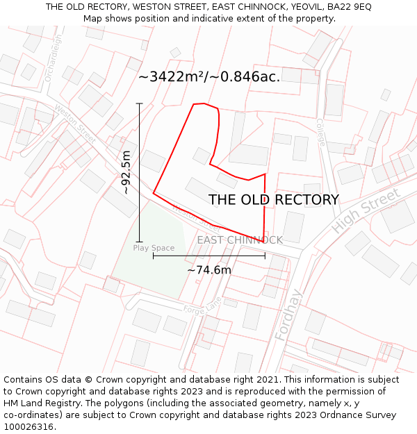 THE OLD RECTORY, WESTON STREET, EAST CHINNOCK, YEOVIL, BA22 9EQ: Plot and title map