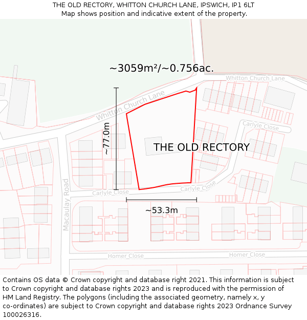 THE OLD RECTORY, WHITTON CHURCH LANE, IPSWICH, IP1 6LT: Plot and title map