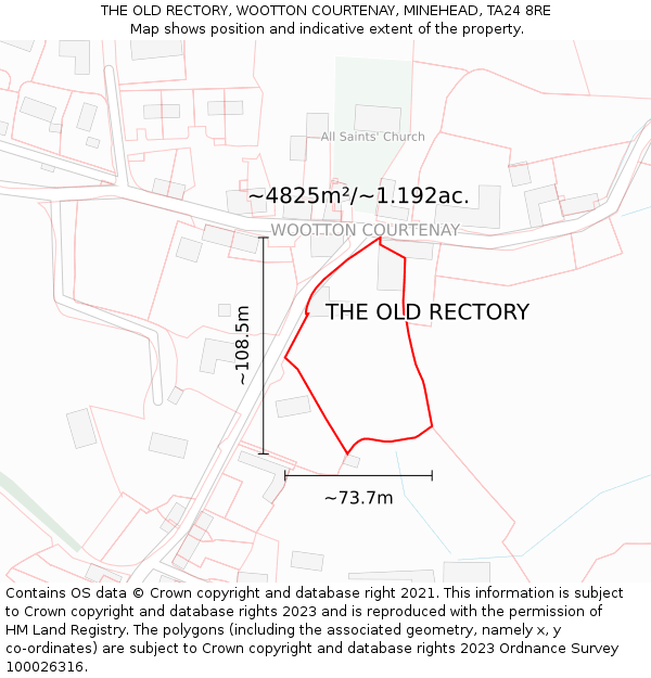 THE OLD RECTORY, WOOTTON COURTENAY, MINEHEAD, TA24 8RE: Plot and title map