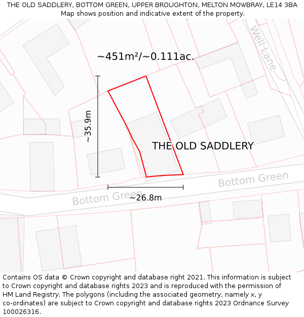 THE OLD SADDLERY, BOTTOM GREEN, UPPER BROUGHTON, MELTON MOWBRAY, LE14 3BA: Plot and title map