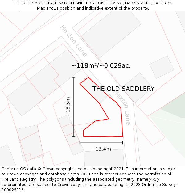 THE OLD SADDLERY, HAXTON LANE, BRATTON FLEMING, BARNSTAPLE, EX31 4RN: Plot and title map