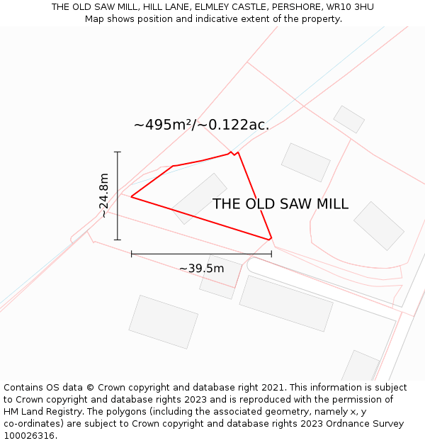 THE OLD SAW MILL, HILL LANE, ELMLEY CASTLE, PERSHORE, WR10 3HU: Plot and title map