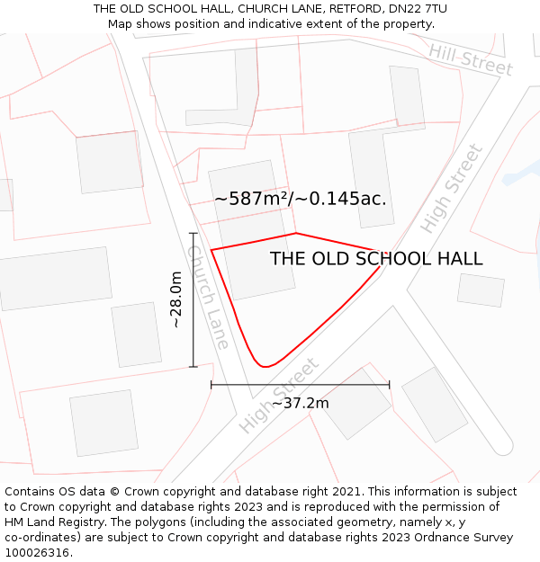 THE OLD SCHOOL HALL, CHURCH LANE, RETFORD, DN22 7TU: Plot and title map