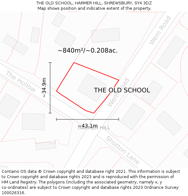 THE OLD SCHOOL, HARMER HILL, SHREWSBURY, SY4 3DZ: Plot and title map