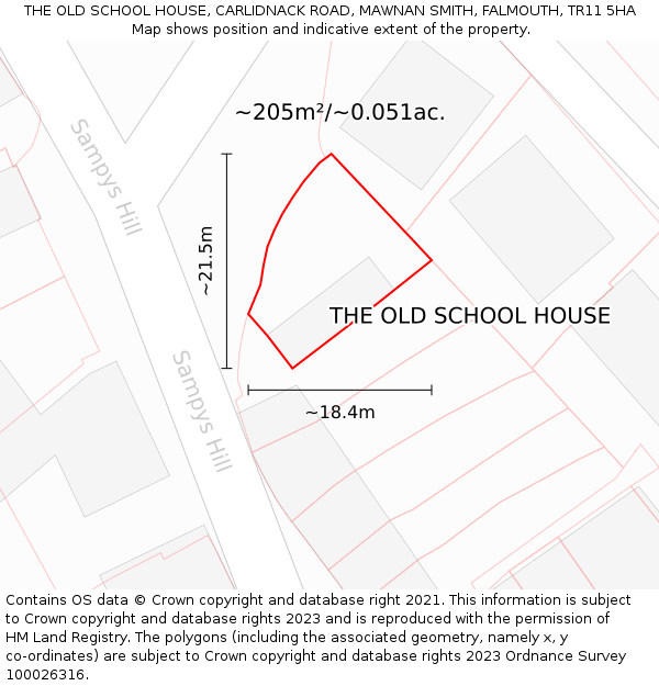 THE OLD SCHOOL HOUSE, CARLIDNACK ROAD, MAWNAN SMITH, FALMOUTH, TR11 5HA: Plot and title map