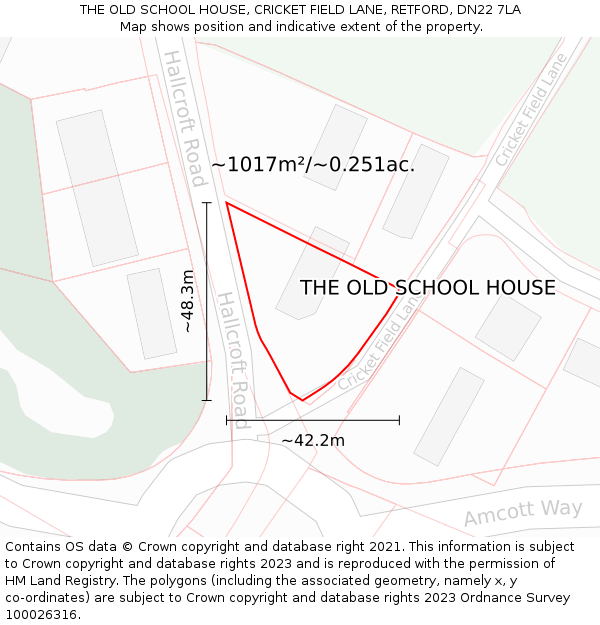 THE OLD SCHOOL HOUSE, CRICKET FIELD LANE, RETFORD, DN22 7LA: Plot and title map